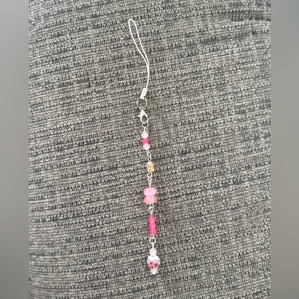 Elegant Pink Handmade Beaded Phone Charm - Picture 2 of 4